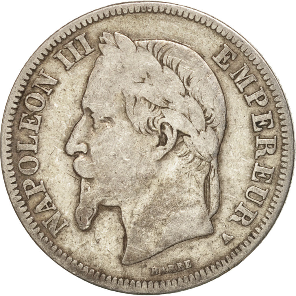 France, Napoleon III, 2 Francs, 1867, Paris, VF(20-25), Silver, KM:807.1