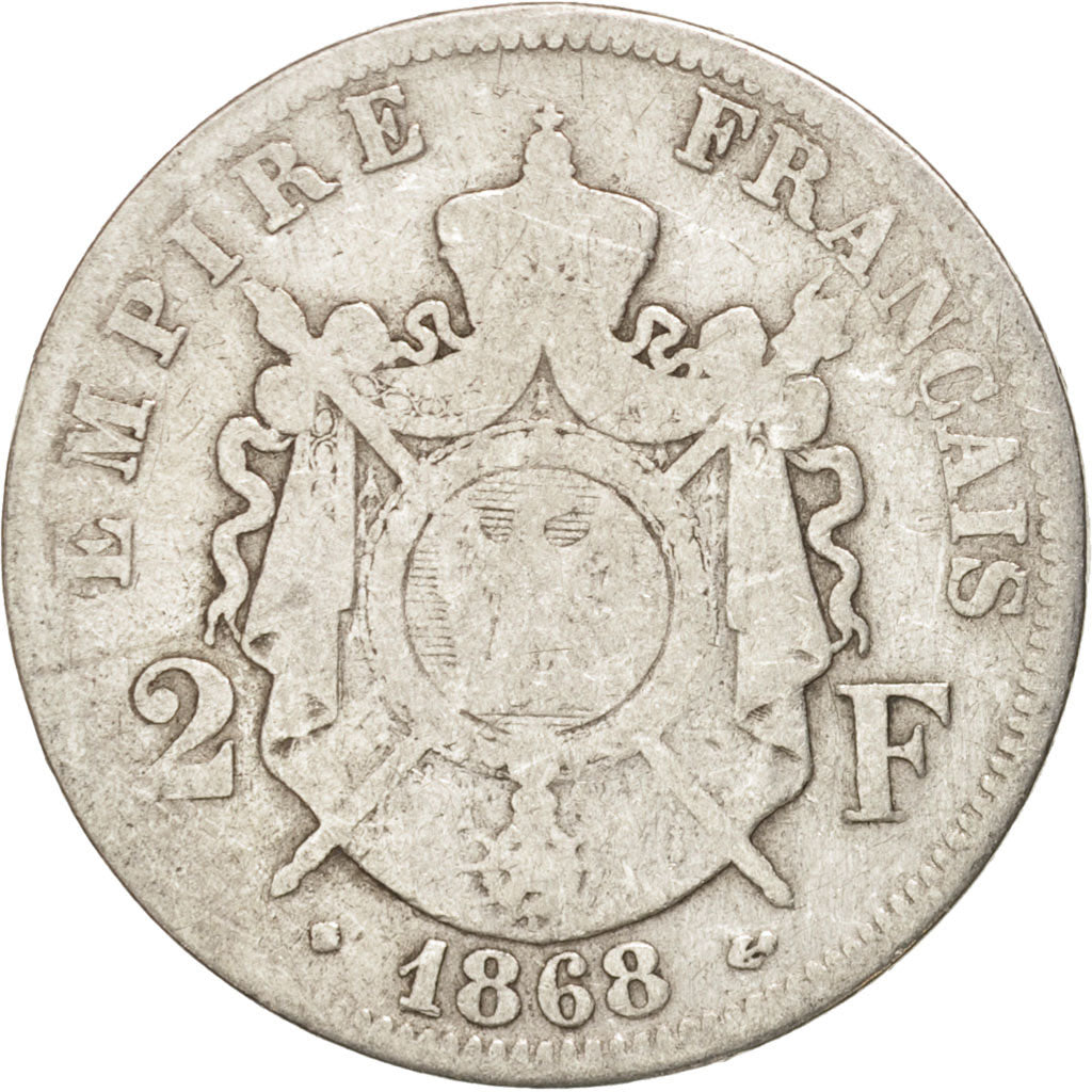 Moneda, Francia, Napoleon III, Napoléon III, 2 Francs, 1868, Strasbourg, BC