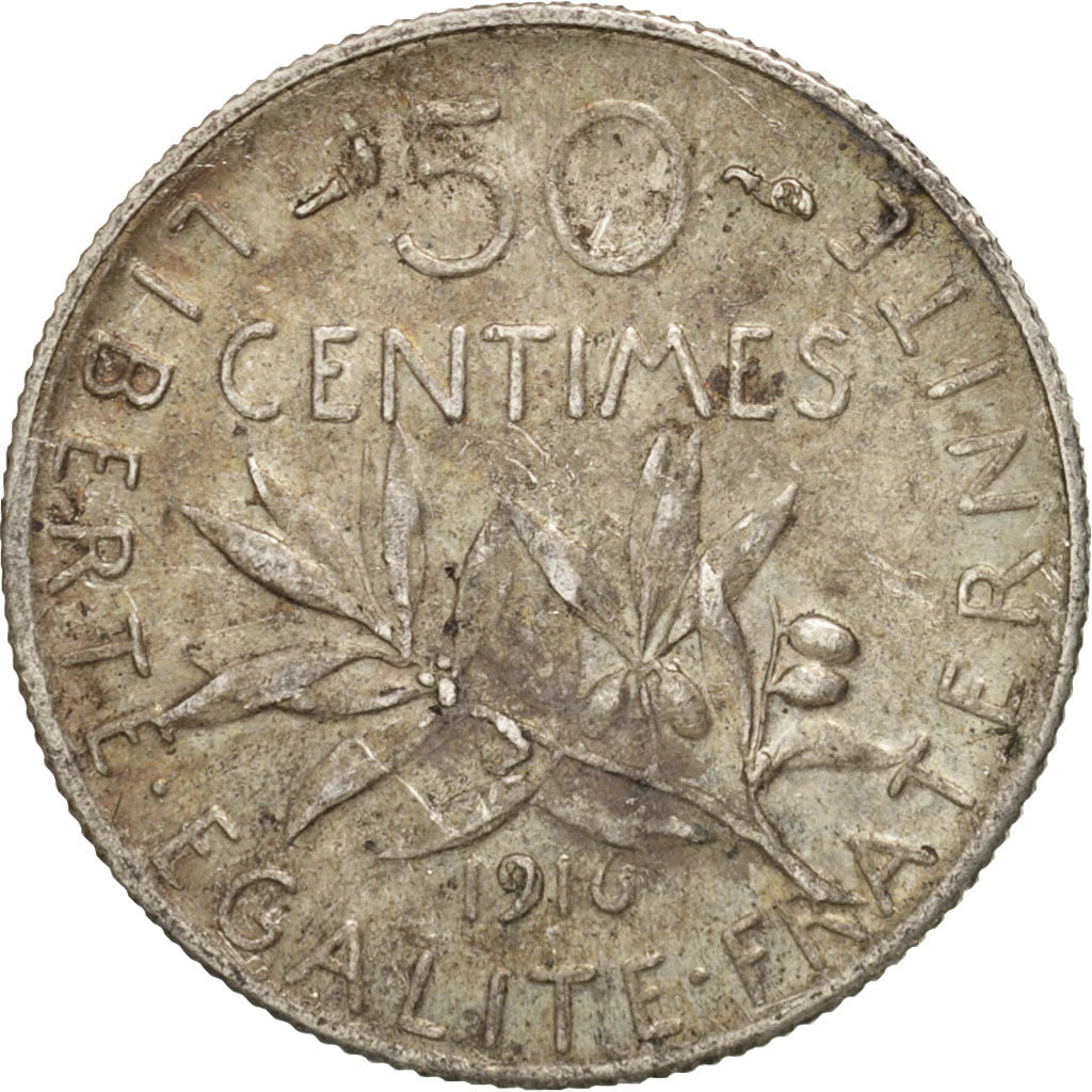 France, Semeuse, 50 Centimes, 1916, Paris, TTB+, Argent, KM:854, Gadoury:420