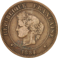 Francia, Cérès, 5 Centimes, 1884, Paris, MB, Bronzo, KM:821.1, Gadoury:157a