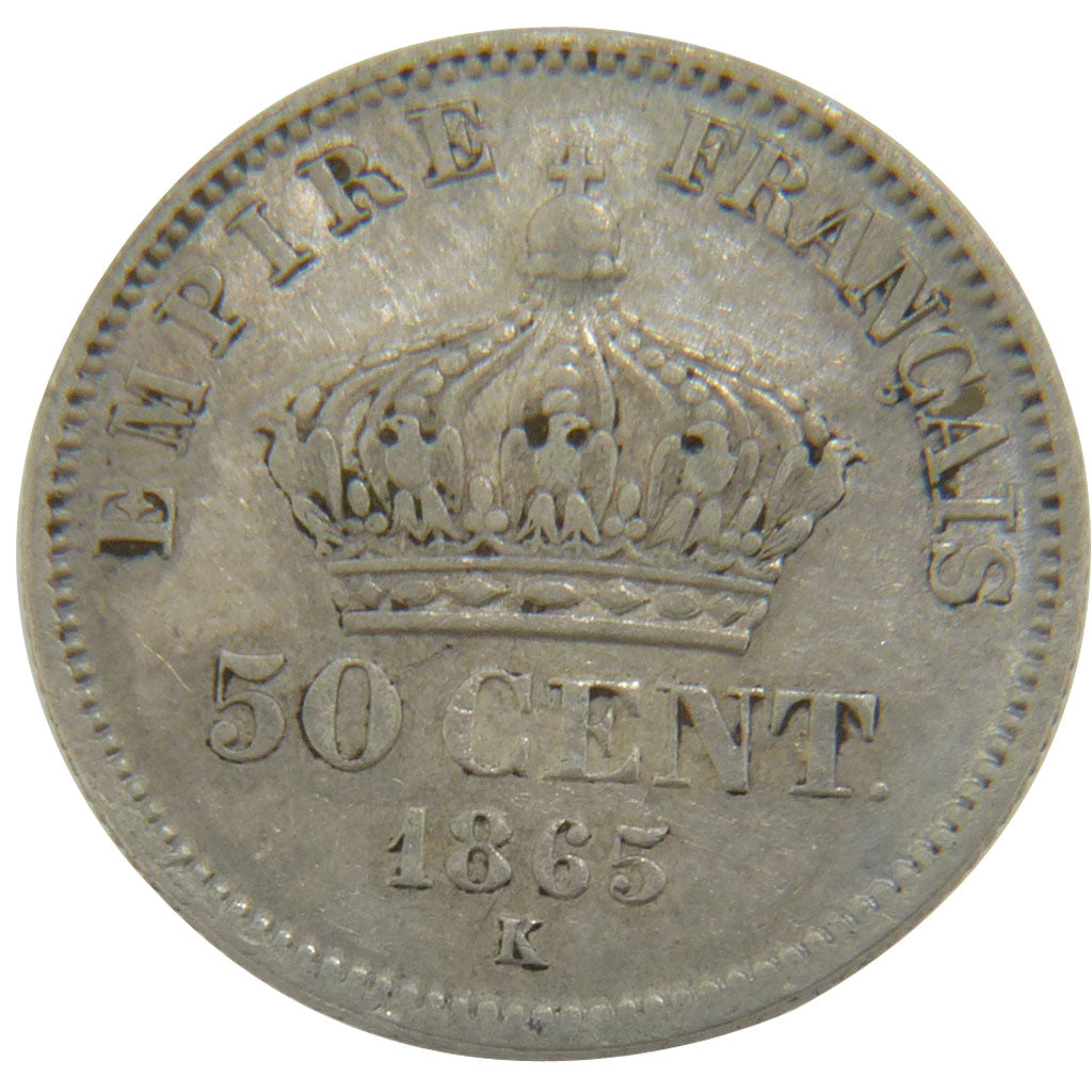 Francia, Napoleon III, Napoléon III, 50 Centimes, 1865, Bordeaux, BB, Argent...