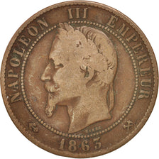 France, Napoleon III, 10 Centimes, 1863, Bordeaux, VF(20-25), KM:798.3