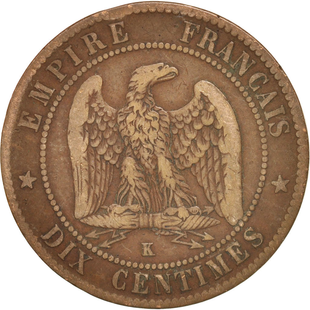 France, Napoleon III, 10 Centimes, 1863, Bordeaux, VF(20-25), KM:798.3