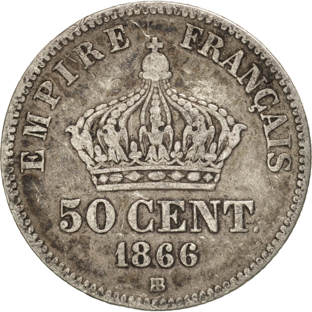 Moneta, Francja, Napoleon III, Napoléon III, 50 Centimes, 1866, Strasbourg