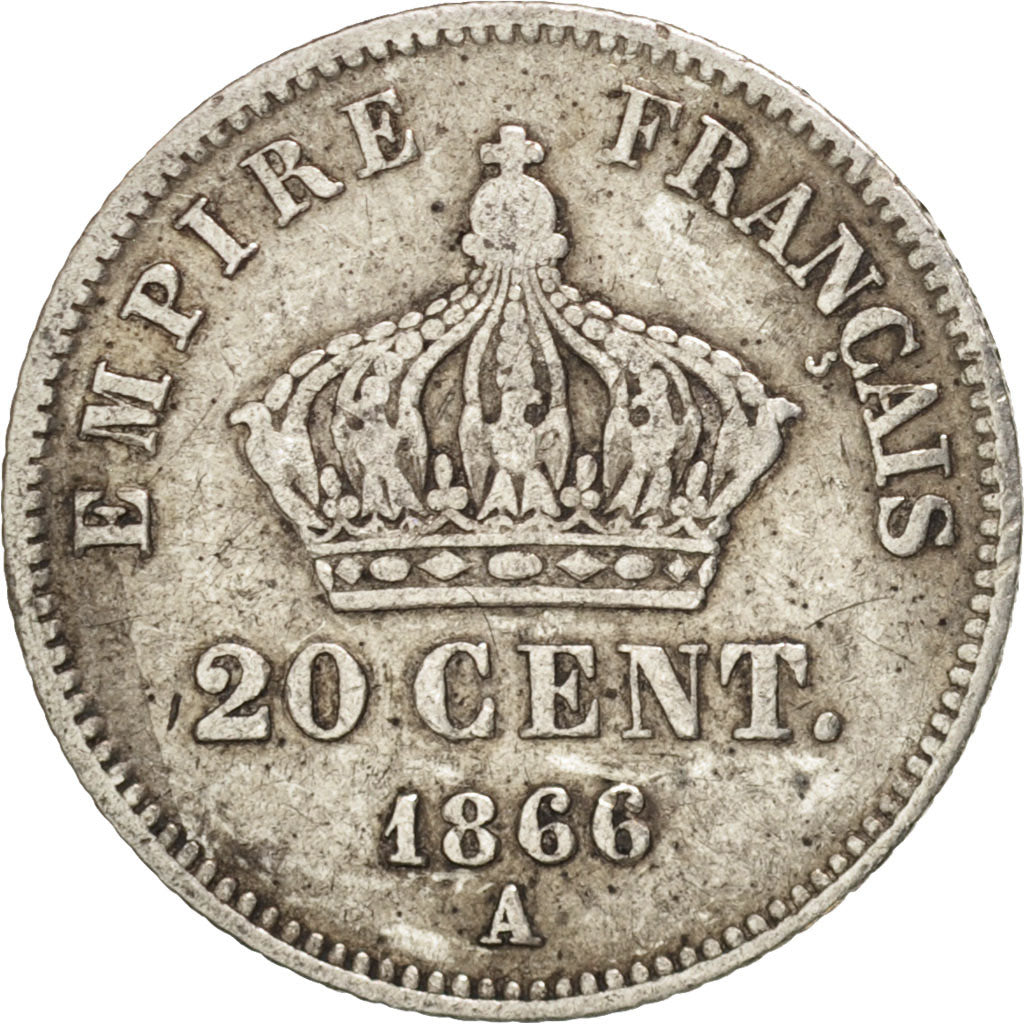 France, Napoleon III, 20 Centimes, 1866, Paris, F(12-15), Silver, KM:805.1