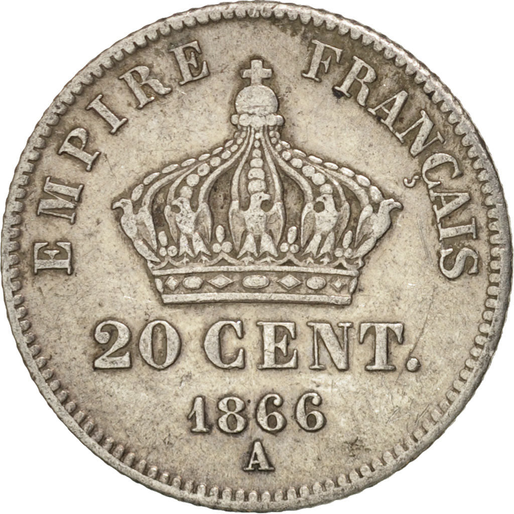 France, Napoleon III, 20 Centimes, 1866, Paris, EF(40-45), Silver, KM:805.1