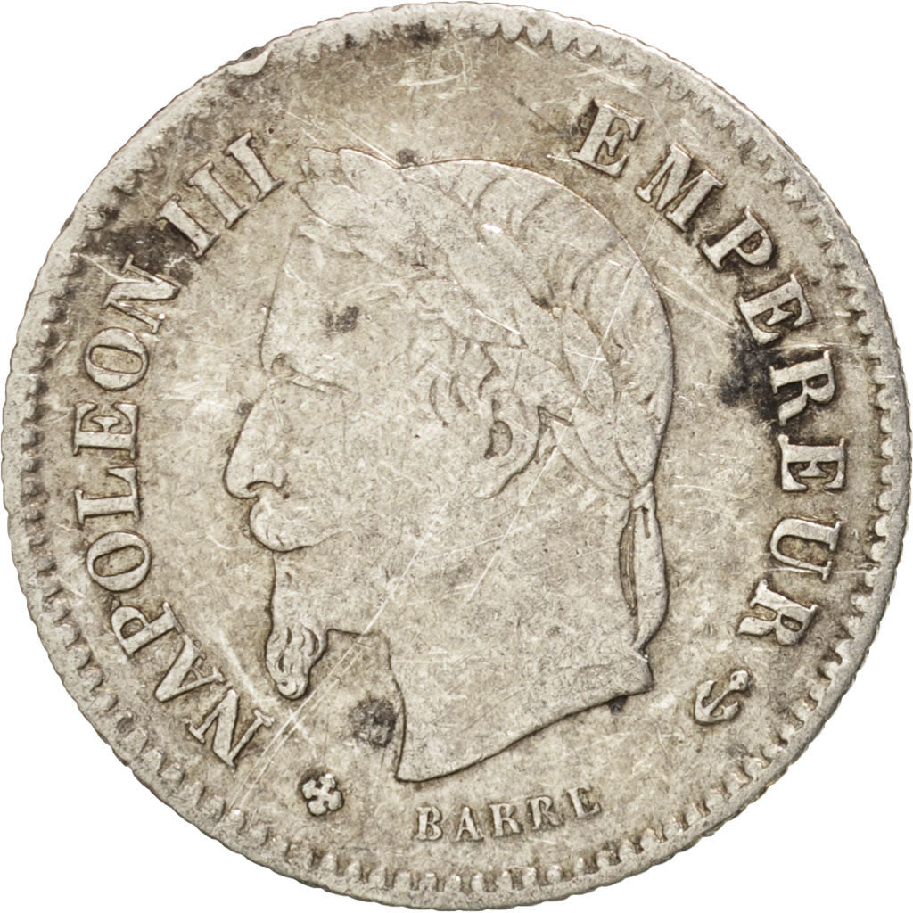 France, Napoleon III, 20 Centimes, 1867, Strasbourg, VF(20-25), Silver, KM:808.2