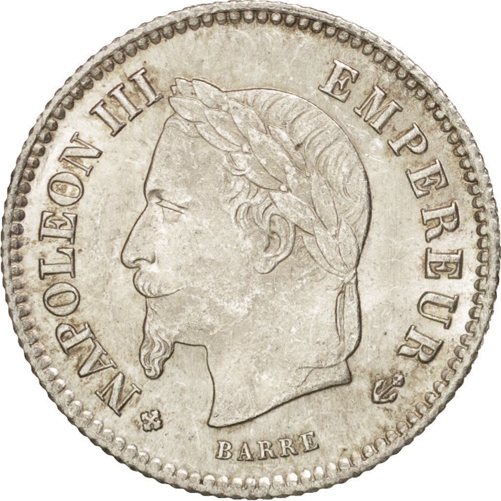 France, Napoleon III, 20 Centimes, 1867, Strasbourg, AU(50-53), Silver, KM:808.2
