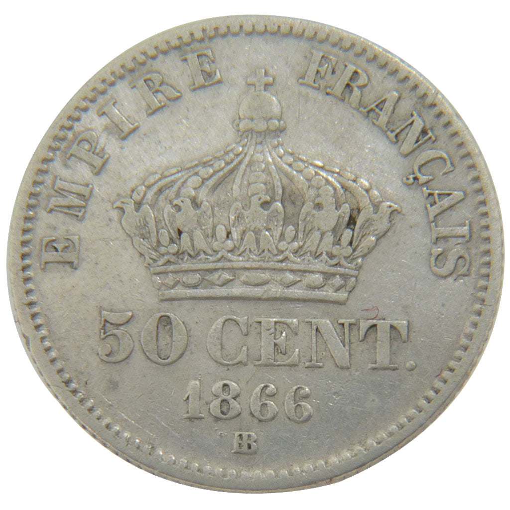 FRANCE, Napoléon III, 50 Centimes, 1866, Strasbourg, EF(40-45), Silver, 18, G...