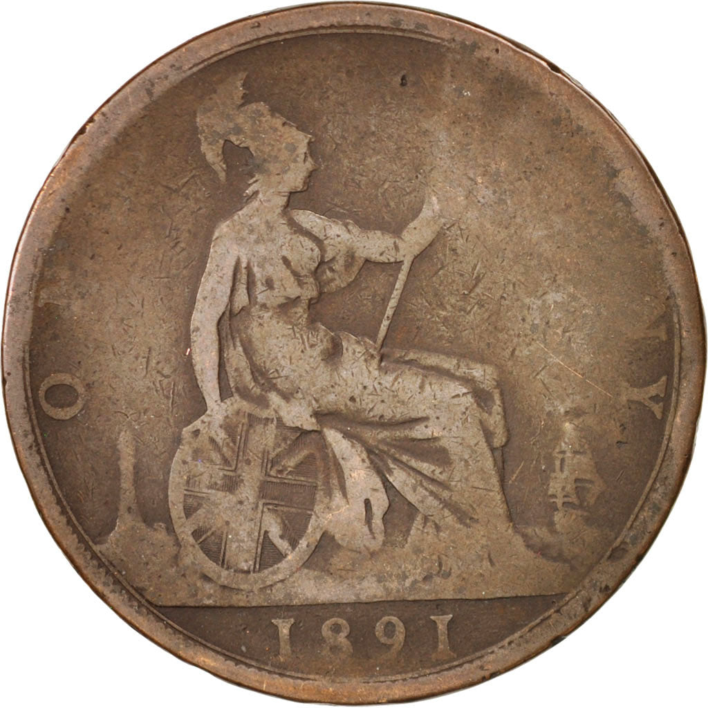Moneda, Gran Bretaña, Victoria, Penny, 1891, BC, Bronce, KM:755