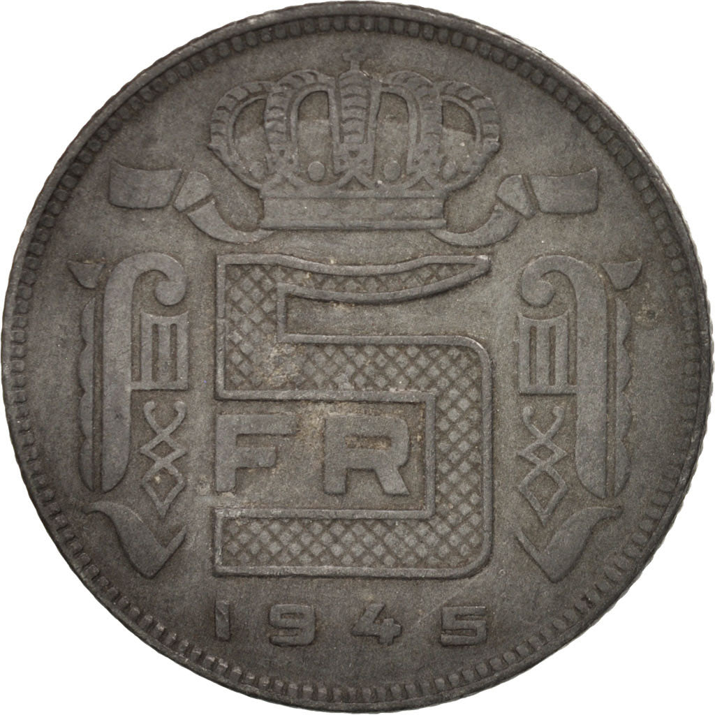 Monnaie, Belgique, 5 Francs, 5 Frank, 1945, TB+, Zinc, KM:129.1