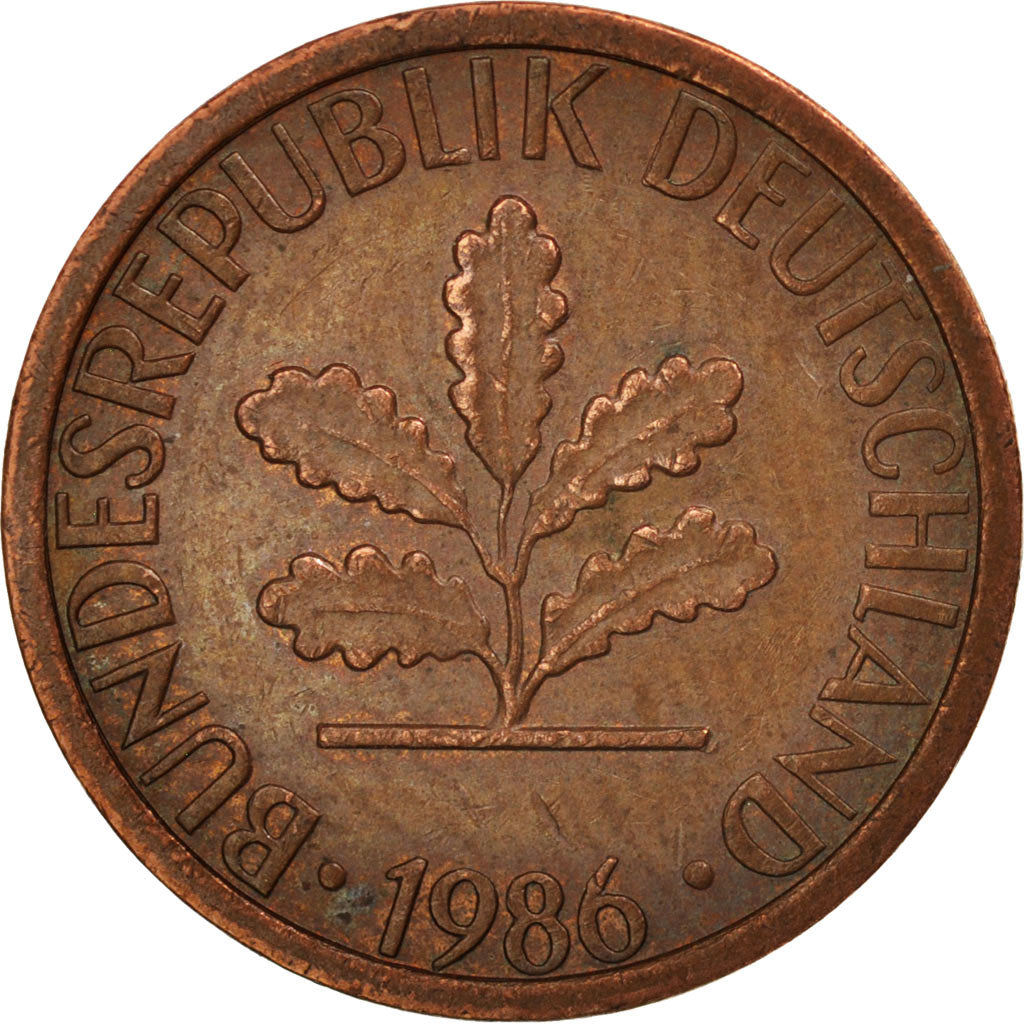 Münze, Bundesrepublik Deutschland, Pfennig, 1986, Karlsruhe, VZ, Copper Plated
