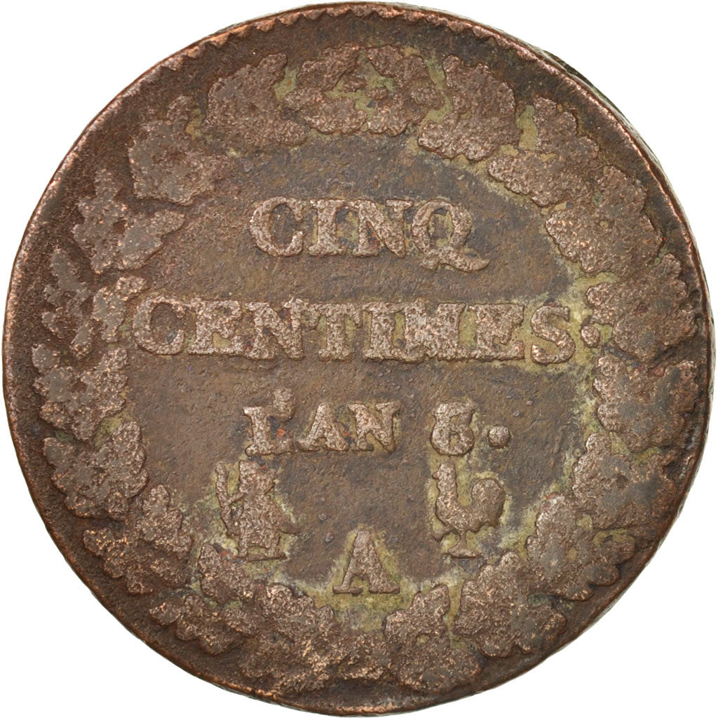 France, Dupré, 5 Centimes, 1799, An 8/5, Paris, VG(8-10), Bronze, KM:640.1