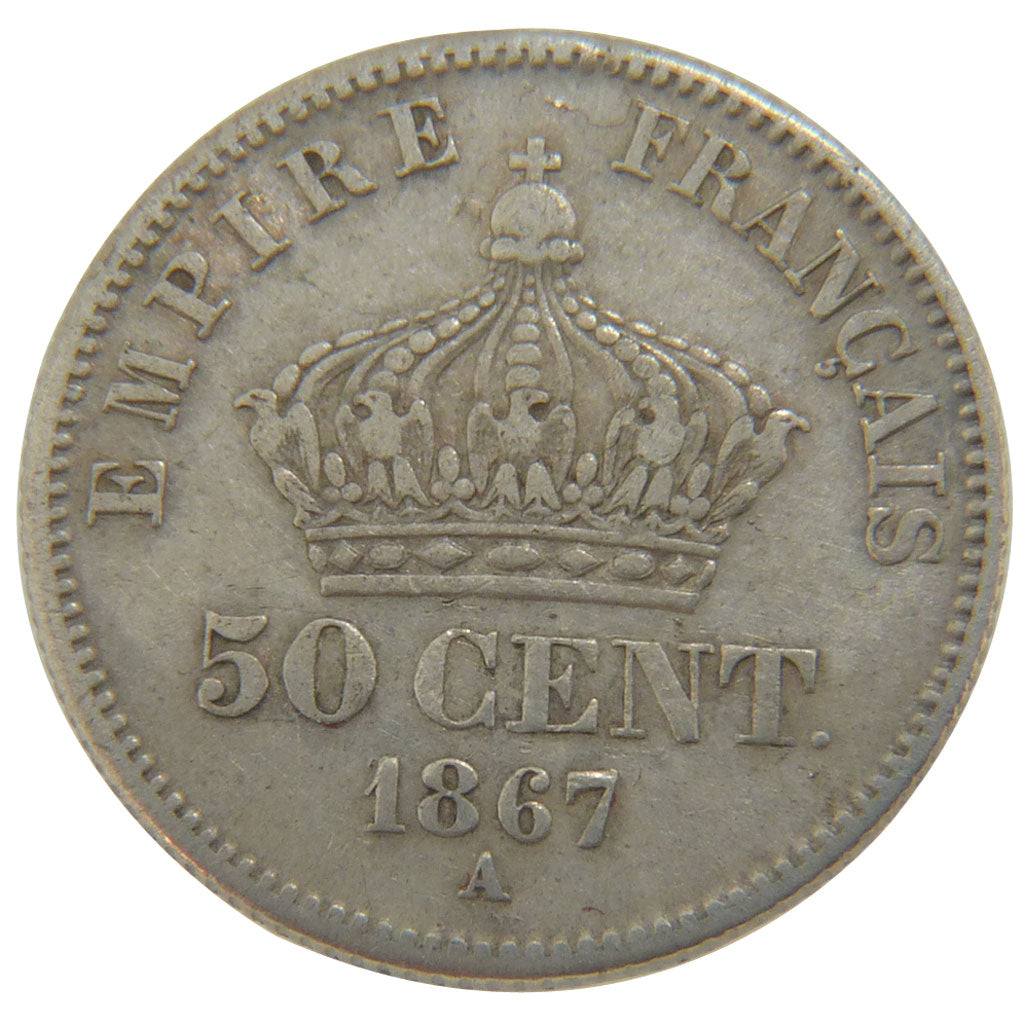 FRANCE, Napoléon III, 50 Centimes, 1867, Paris, EF(40-45), Silver, 18, Gadoury #