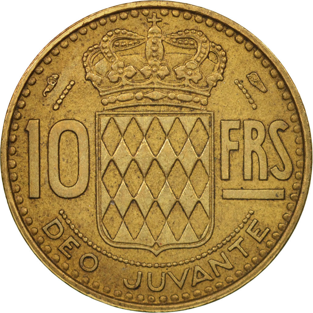Monaco, Rainier III, 10 Francs, 1950, BB+, Alluminio-bronzo, KM:130, Gadoury:...