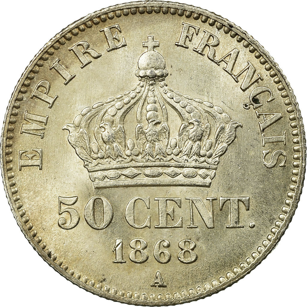 France, Napoleon III, 50 Centimes, 1868, Paris, Silver, MS(60-62), Gadoury:417