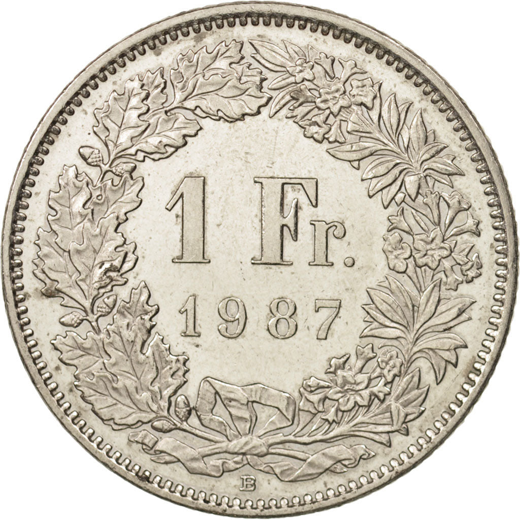 Coin, Switzerland, Franc, 1987, Bern, MS(60-62), Copper-nickel, KM:24a.3