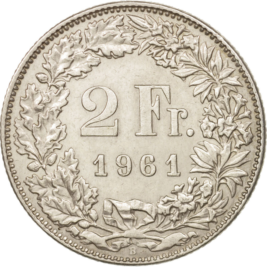 Switzerland, 2 Francs, 1961, Bern, AU(55-58), Silver, KM:21
