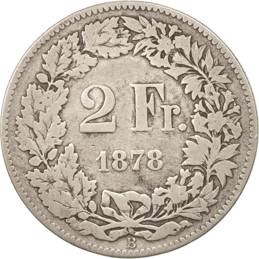 Svizzera, 2 Francs, 1878, Bern, MB, Argento, KM:21