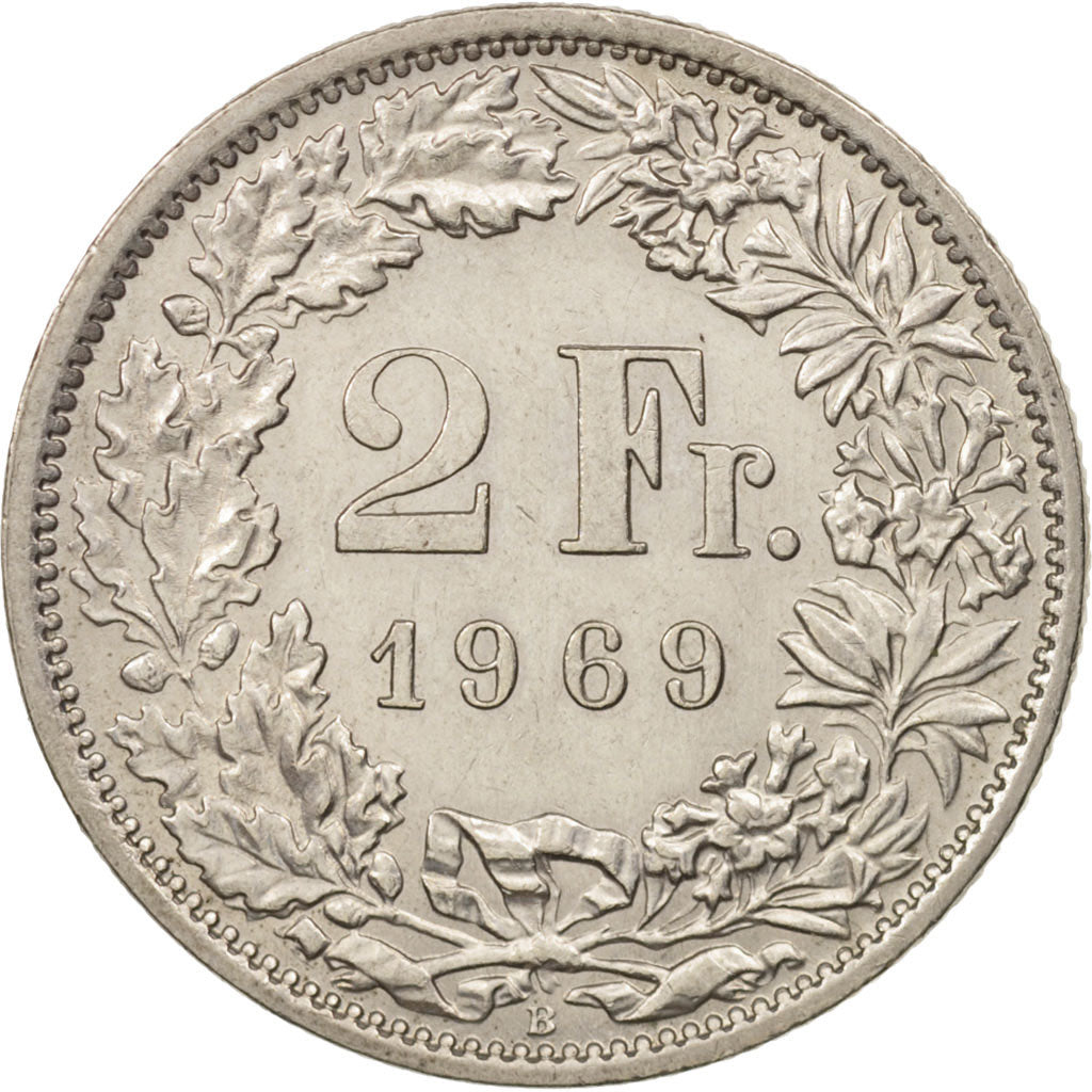 Coin, Switzerland, 2 Francs, 1969, Bern, MS(63), Copper-nickel, KM:21a.1