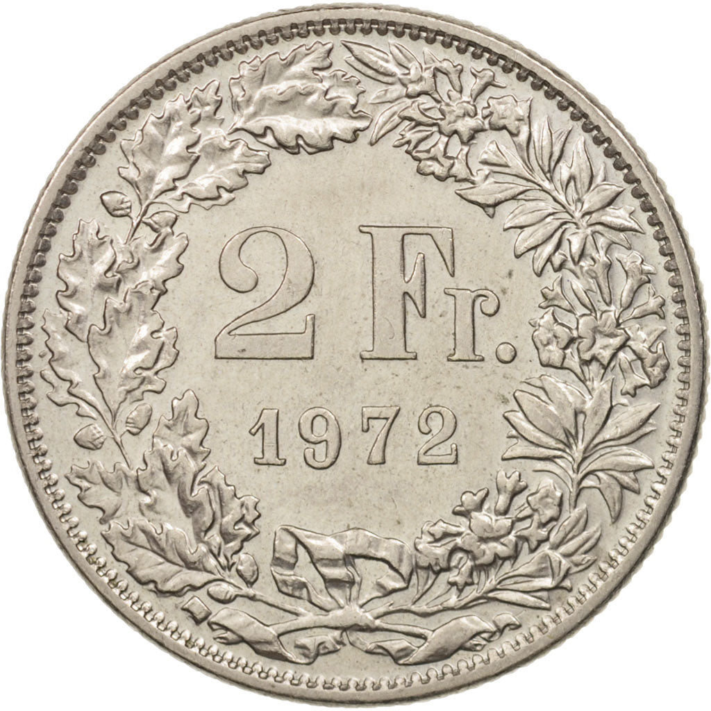 Coin, Switzerland, 2 Francs, 1972, Bern, MS(63), Copper-nickel, KM:21a.1