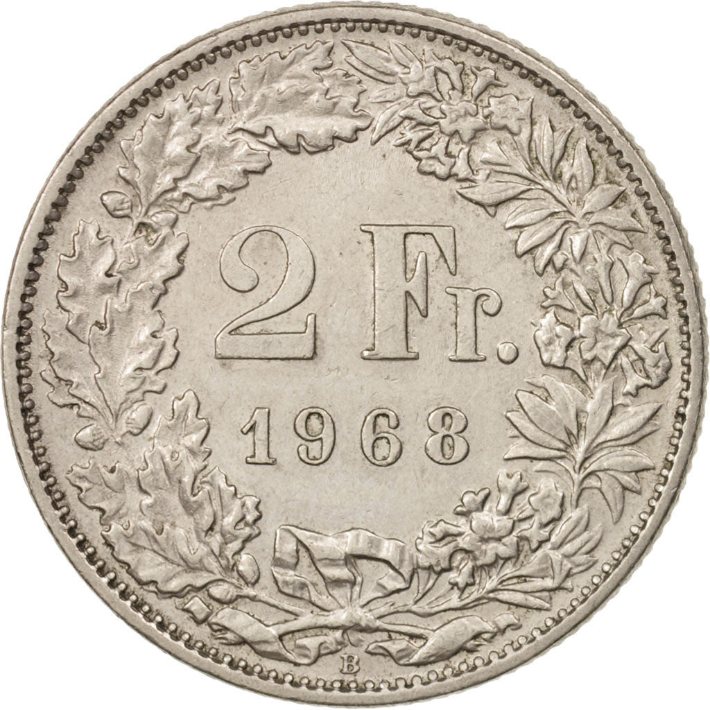 Coin, Switzerland, 2 Francs, 1968, Bern, MS(60-62), Copper-nickel, KM:21a.1
