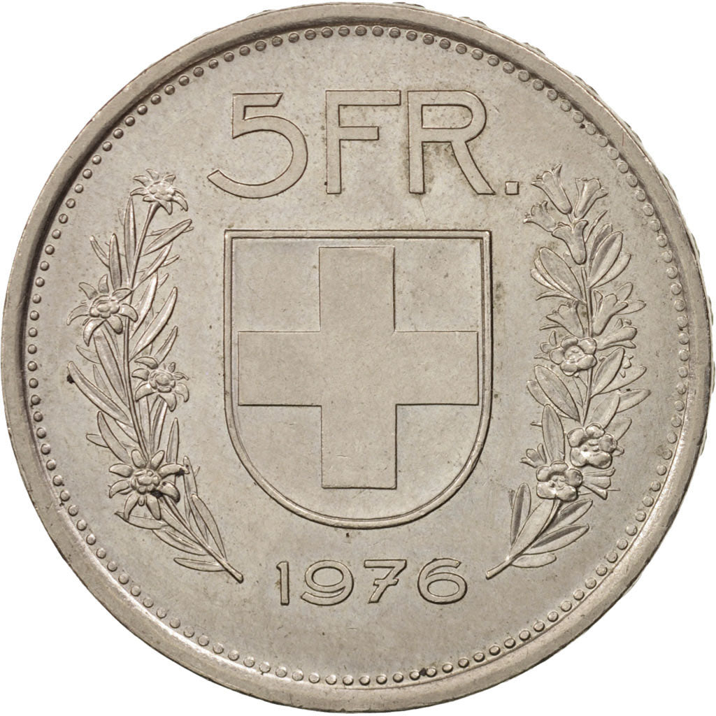 Schweiz, 5 Francs, 1976, Bern, MS(63), Copper-nickel, KM:40a.1