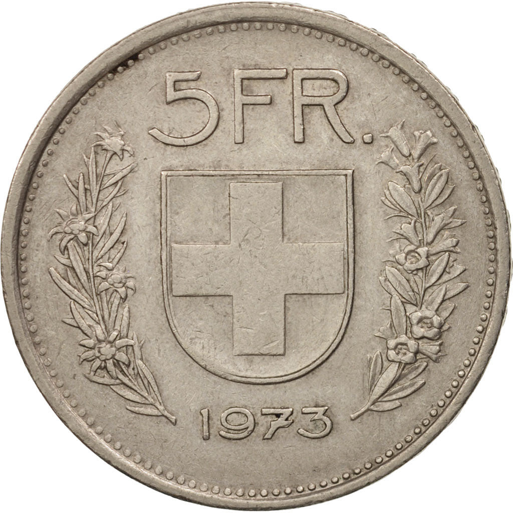 Switzerland, 5 Francs, 1973, Bern, AU(50-53), Copper-nickel, KM:40a.1