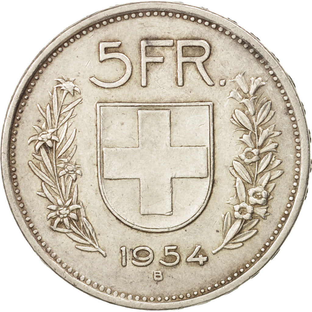 Svizzera, 5 Francs, 1954, Bern, BB+, Rame-nichel, KM:40a.1