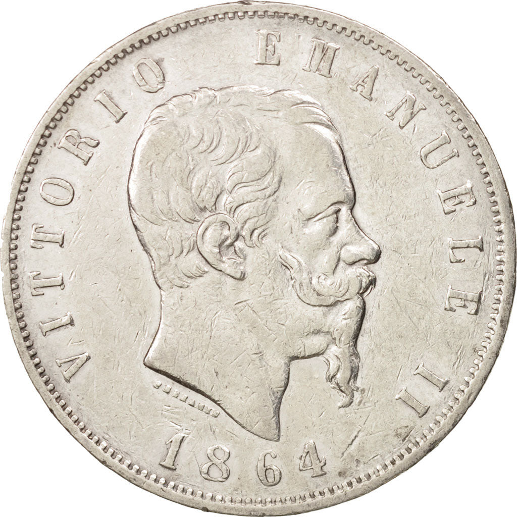 Italy, Vittorio Emanuele II, 5 Lire, 1864, Naples, VF(30-35), Silver, KM:8.2