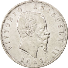 Italy, Vittorio Emanuele II, 5 Lire, 1864, Naples, VF(30-35), Silver, KM:8.2