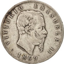 Italie, Vittorio Emanuele II, 5 Lire, 1869, Milan, TB+, Argent, KM:8.3