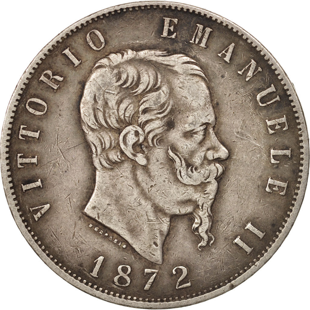 Italy, Vittorio Emanuele II, 5 Lire, 1872, Milan, EF(40-45), Silver, KM:8.3