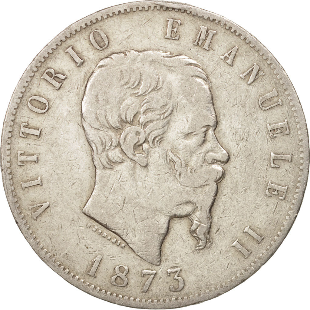 Italy, Vittorio Emanuele II, 5 Lire, 1873, Milan, VF(30-35), Silver, KM:8.3