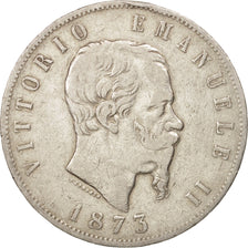 Italy, Vittorio Emanuele II, 5 Lire, 1873, Milan, VF(30-35), Silver, KM:8.3