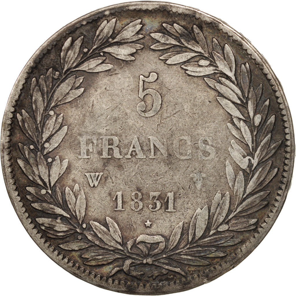 Moneta, Francia, Louis-Philippe, 5 Francs, 1831, Lille, MB+, Argento, KM:736.3