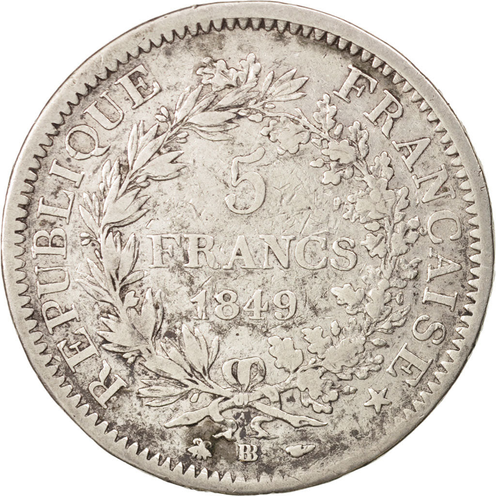 Francia, Hercule, 5 Francs, 1849, Strasbourg, MB, Argento, KM:756.2, Gadoury:683