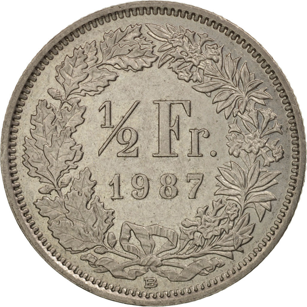 Münze, Schweiz, 1/2 Franc, 1987, Bern, VZ+, Copper-nickel, KM:23a.3