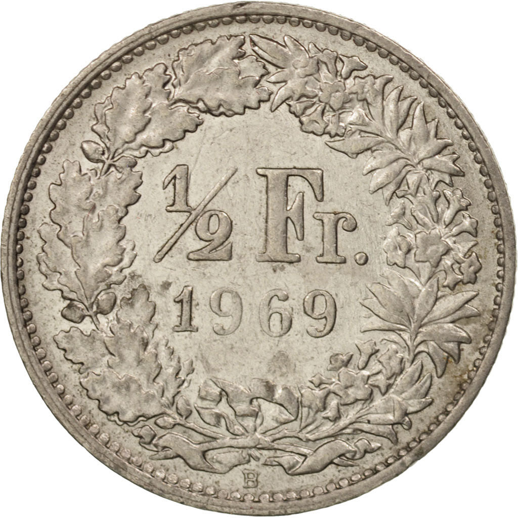 Coin, Switzerland, 1/2 Franc, 1969, Bern, AU(55-58), Copper-nickel, KM:23a.1