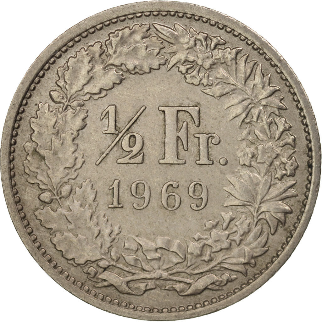 Moneda, Suiza, 1/2 Franc, 1969, Bern, MBC+, Cobre - níquel, KM:23a.1