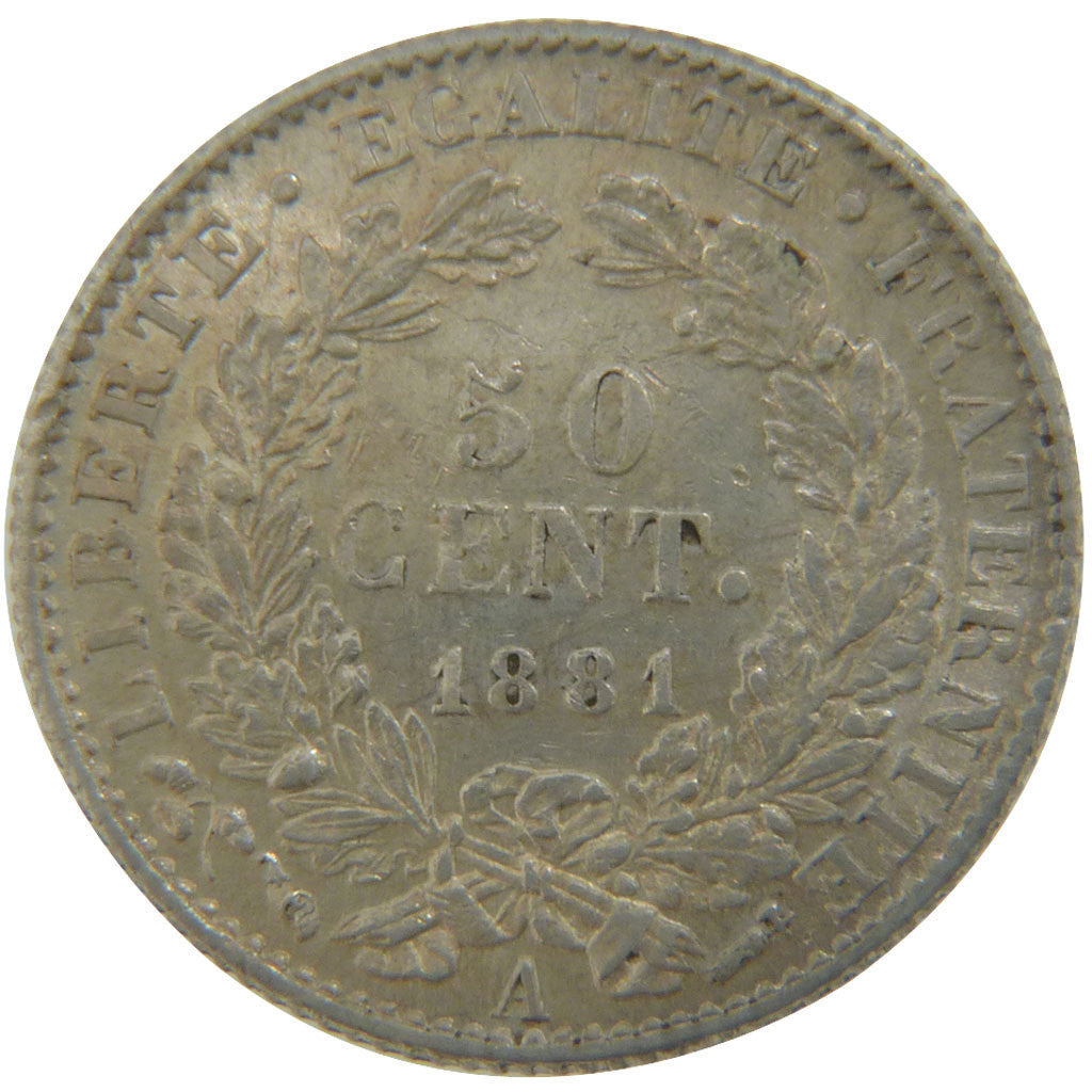 Coin, France, Cérès, 50 Centimes, 1881, Paris, AU(50-53), Silver, KM:834.1