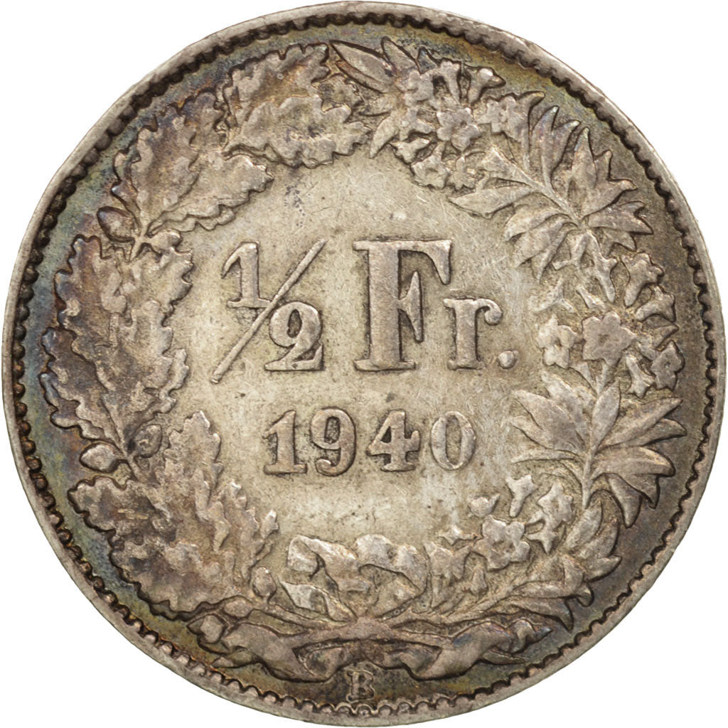 Moneta, Svizzera, 1/2 Franc, 1940, Bern, BB, Argento, KM:23