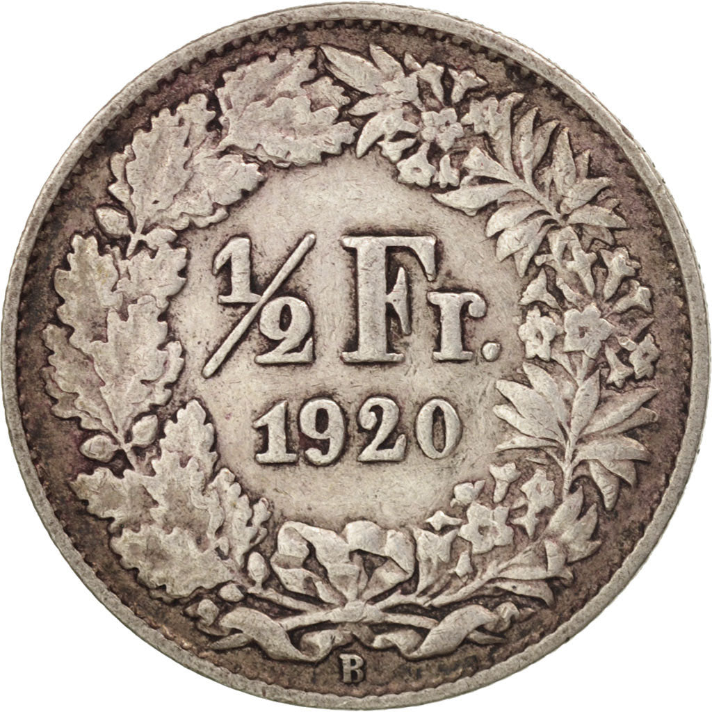 Moneta, Szwajcaria, 1/2 Franc, 1920, Bern, VF(30-35), Srebro, KM:23