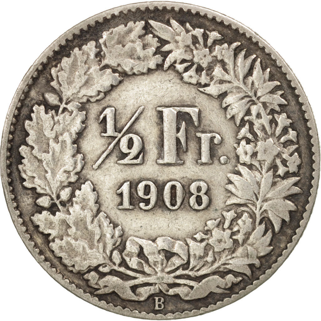 Coin, Switzerland, 1/2 Franc, 1908, Bern, VF(30-35), Silver, KM:23