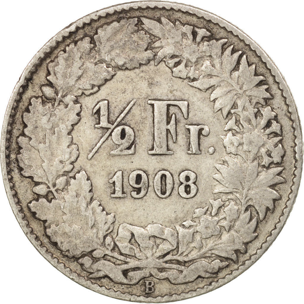 Coin, Switzerland, 1/2 Franc, 1908, Bern, VF(30-35), Silver, KM:23