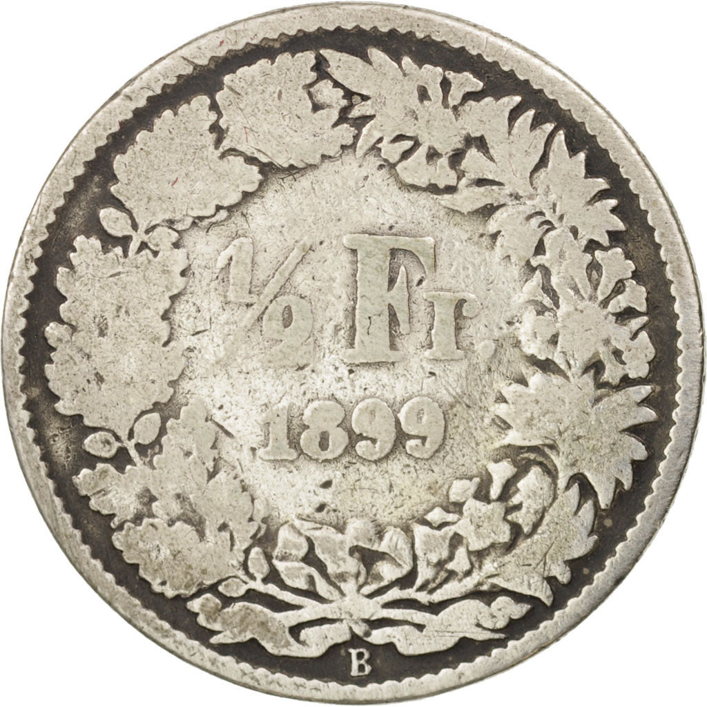 Switzerland, 1/2 Franc, 1899, Bern, VG(8-10), Silver, KM:23