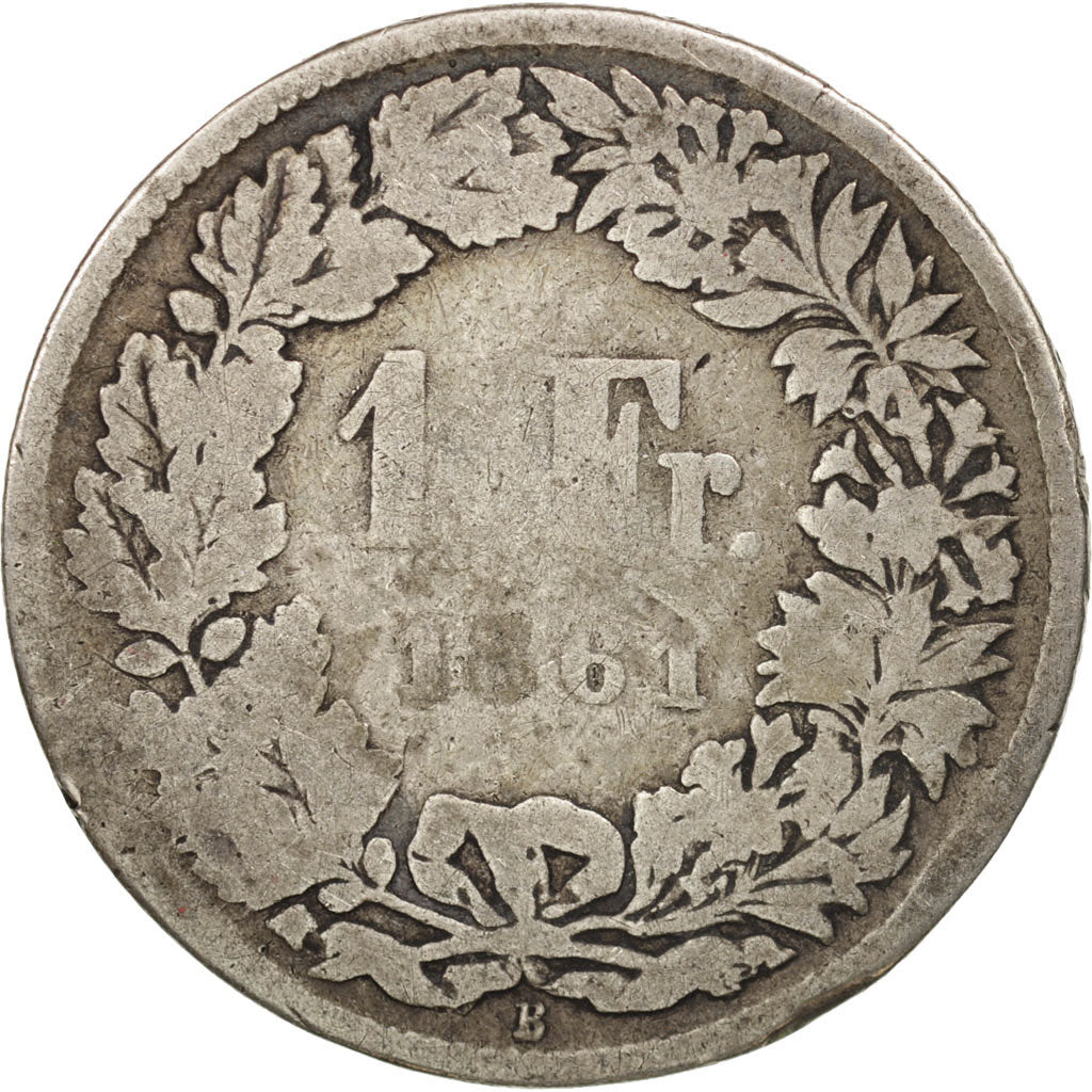 Switzerland, Franc, 1861, Bern, VG(8-10), Silver, KM:9a