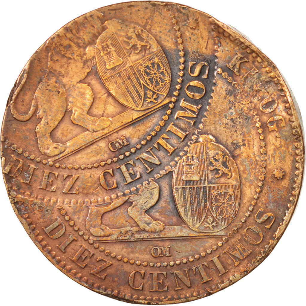 Coin, Spain, Provisional Government, 10 Centimos, 1870, VF(20-25), Copper