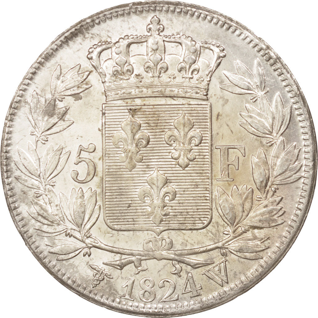 France, Louis XVIII, 5 Francs, 1824, Lille, AU(50-53), Silver, KM:711.13