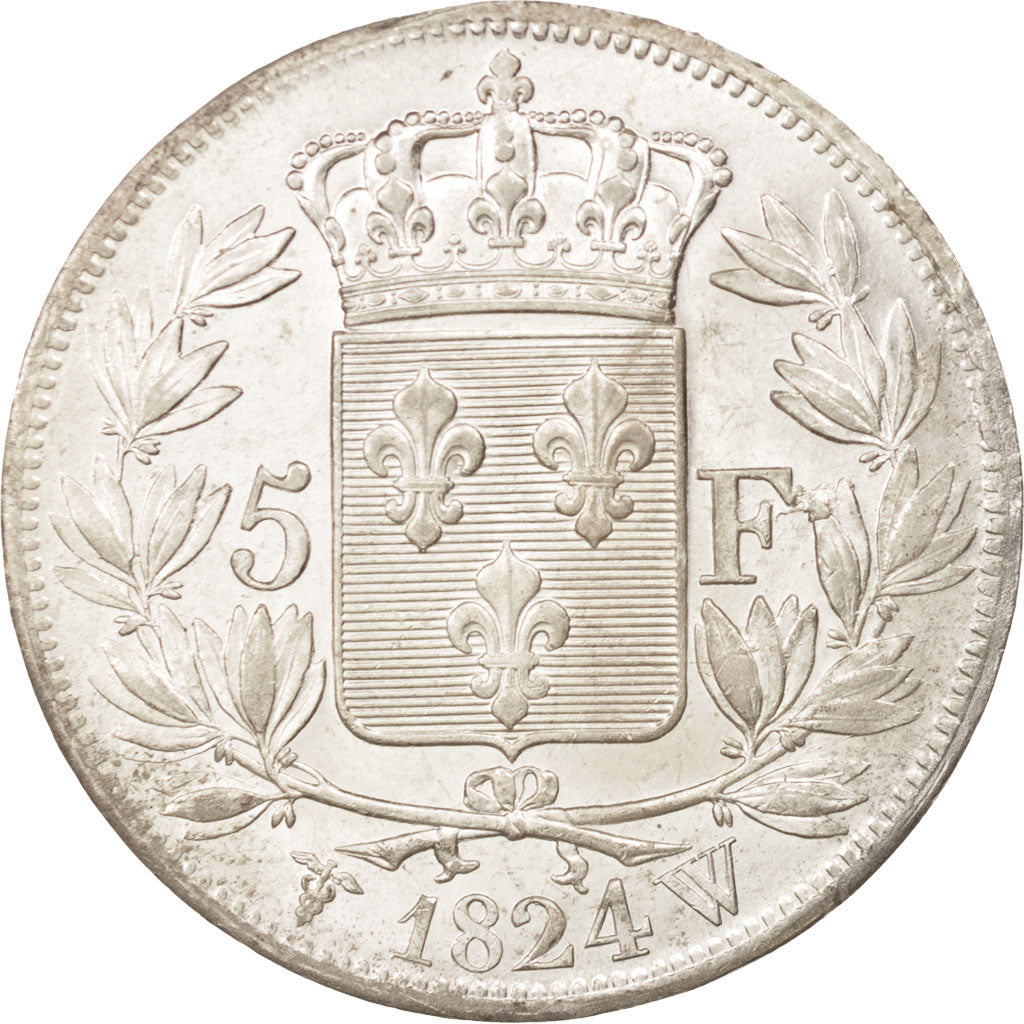 Munten, Frankrijk, Louis XVIII, Louis XVIII, 5 Francs, 1824, Lille, ZF+, Zilver